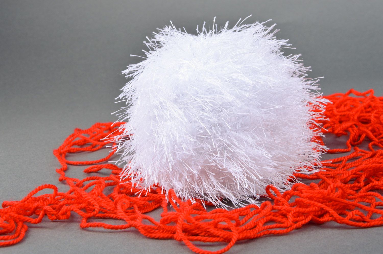 Handmade soft toy crocheted of white fluffy threads ball for little children photo 5