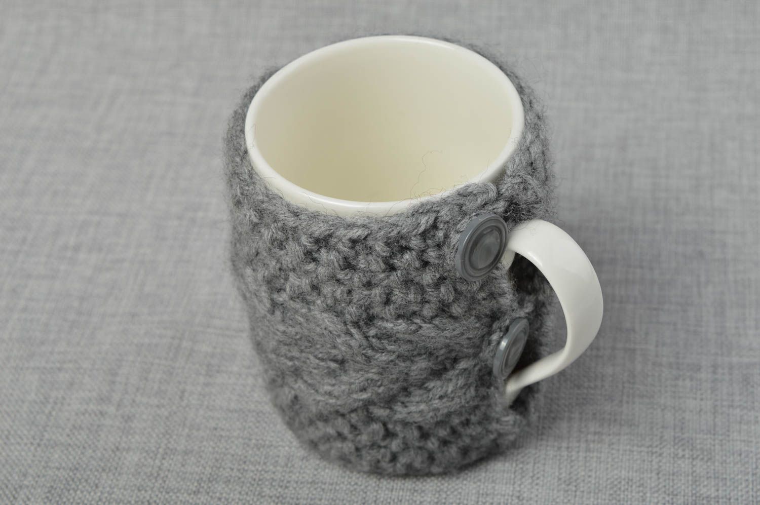 Tasse à thé Cache-mug tricot fait main Vaisselle design en porcelaine cadeau photo 1