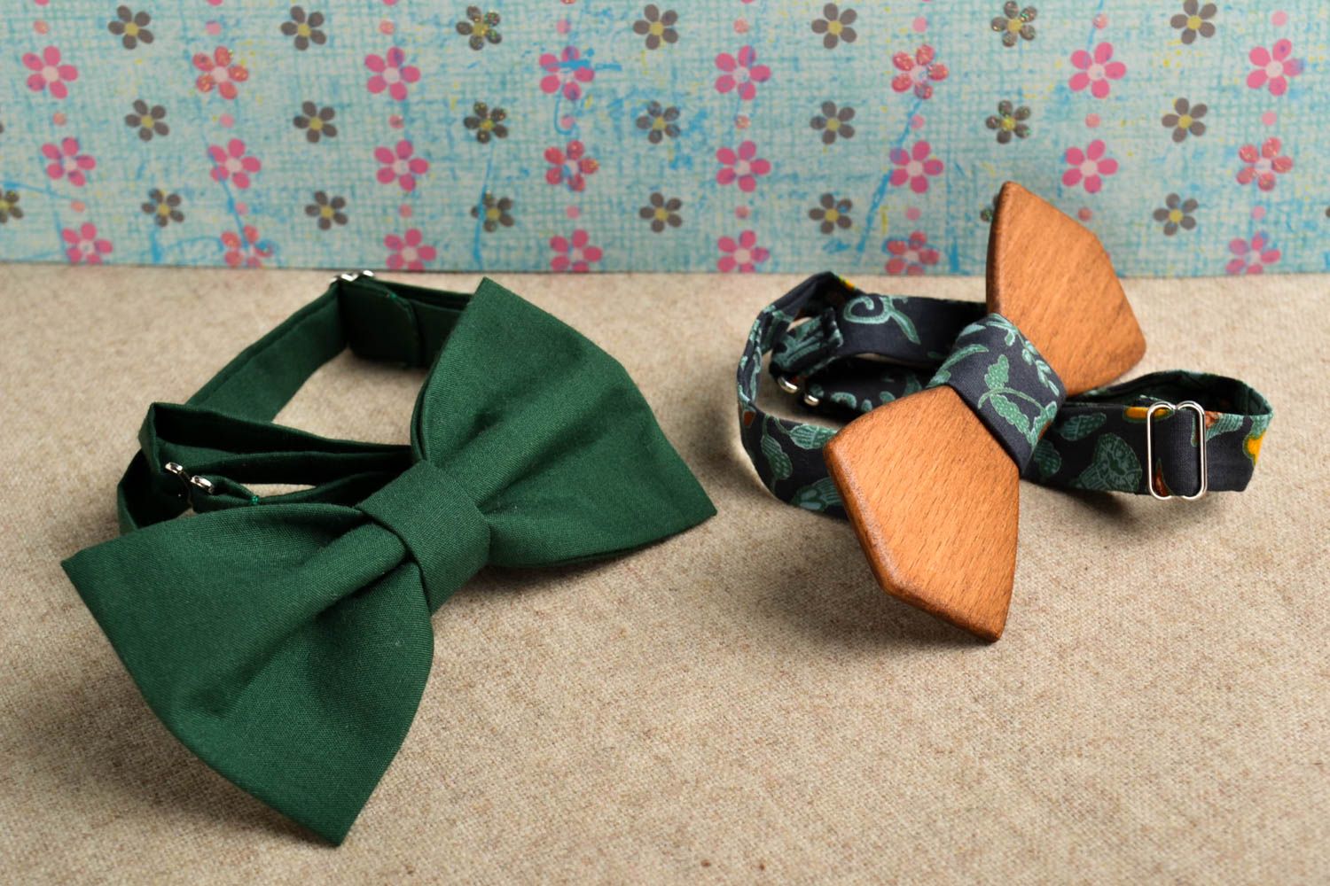 Unusual handmade bow ties textile bow tie wooden bow tie 2 pieces small gifts photo 1
