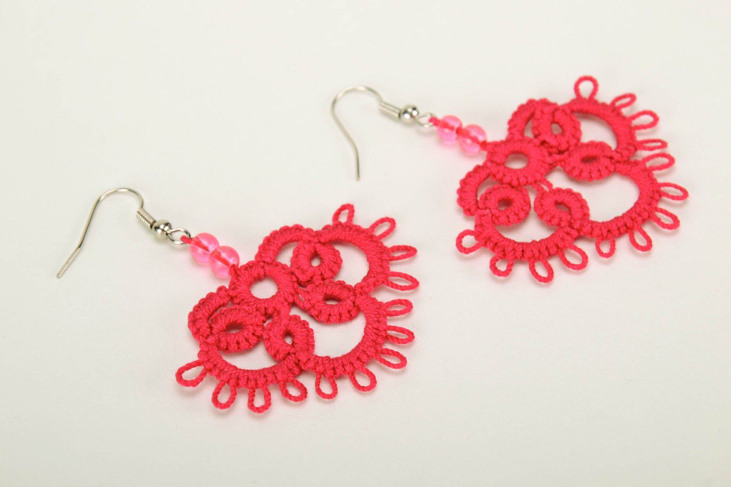 Earrings made from woven lace Red Clover photo 2