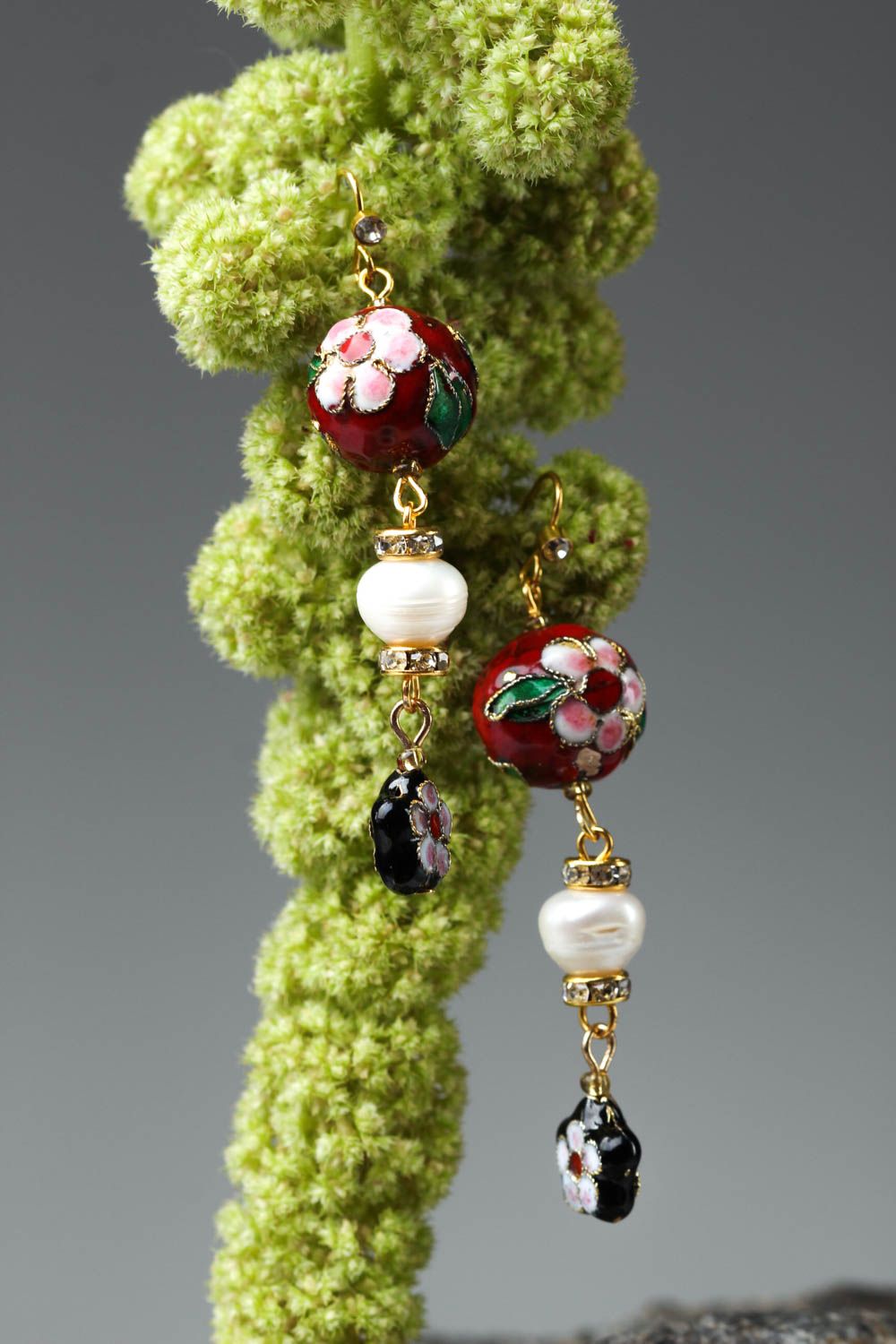 Handmade lange Ohrringe Modeschmuck Ohrhänger Ohrringe mit Perlen originell foto 1