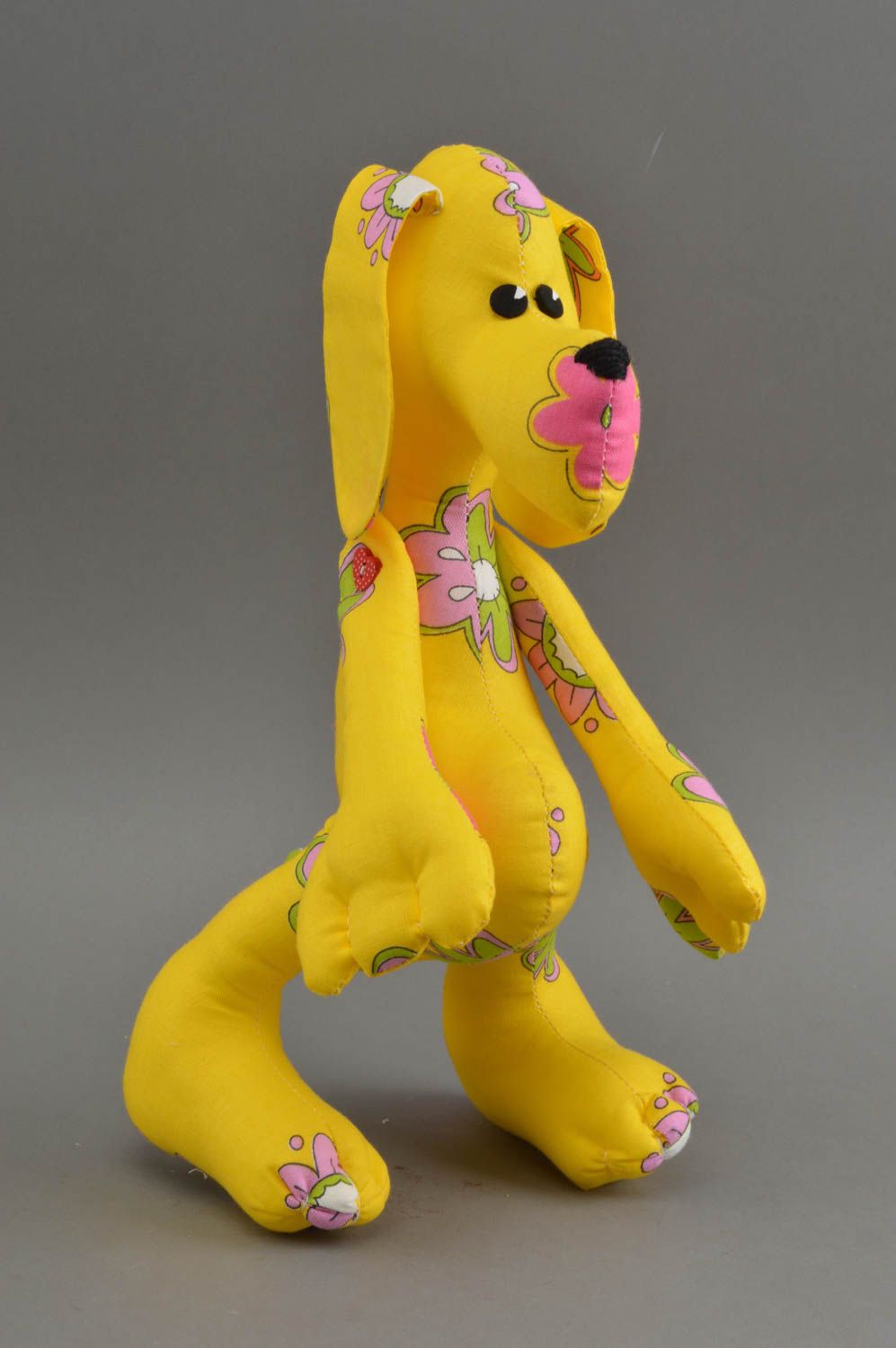 Мягкая игрушка пес желтый с цветами красивый необычный яркий небольшой хэнд мейд фото 2