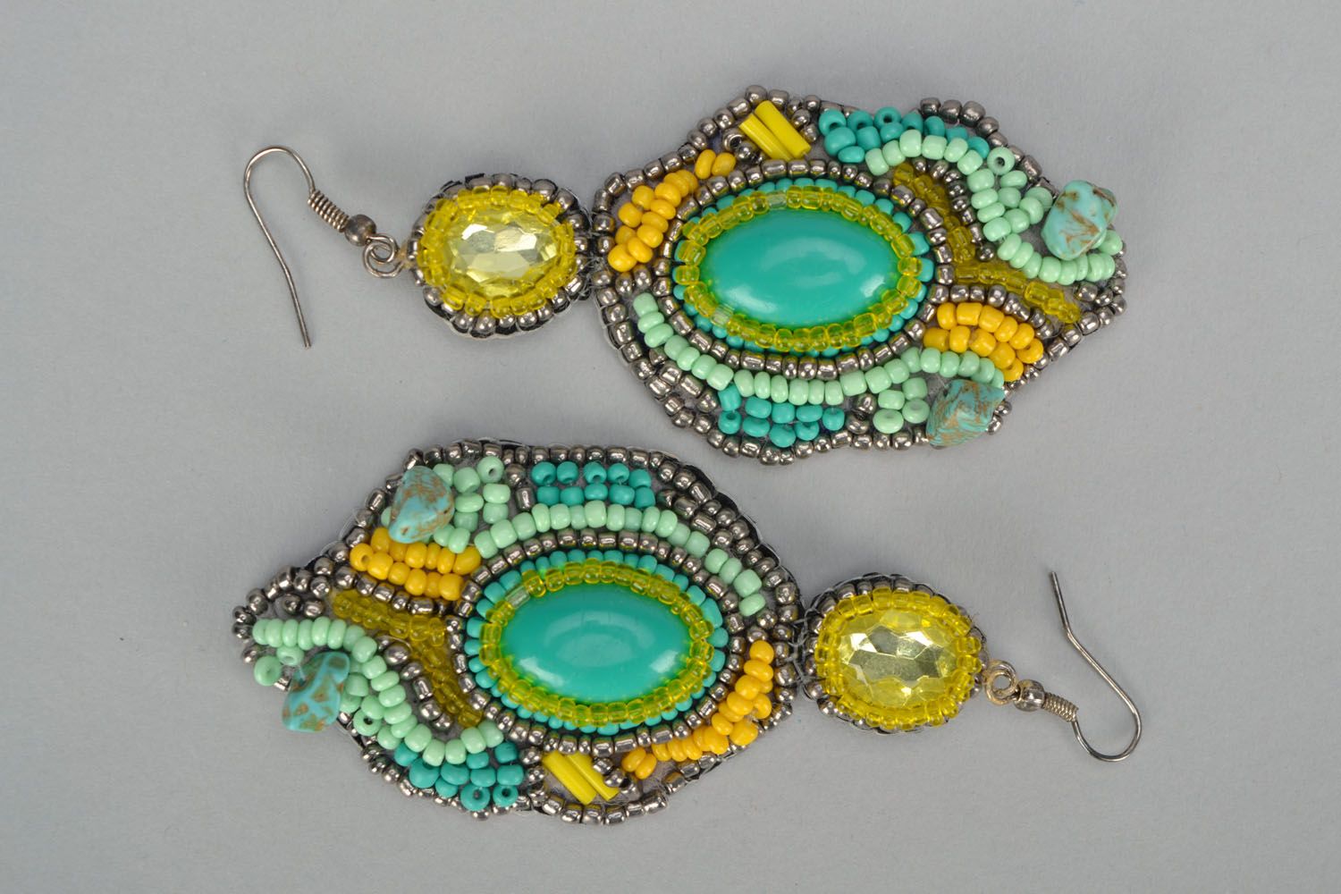 Beaded earrings with natural stone photo 2