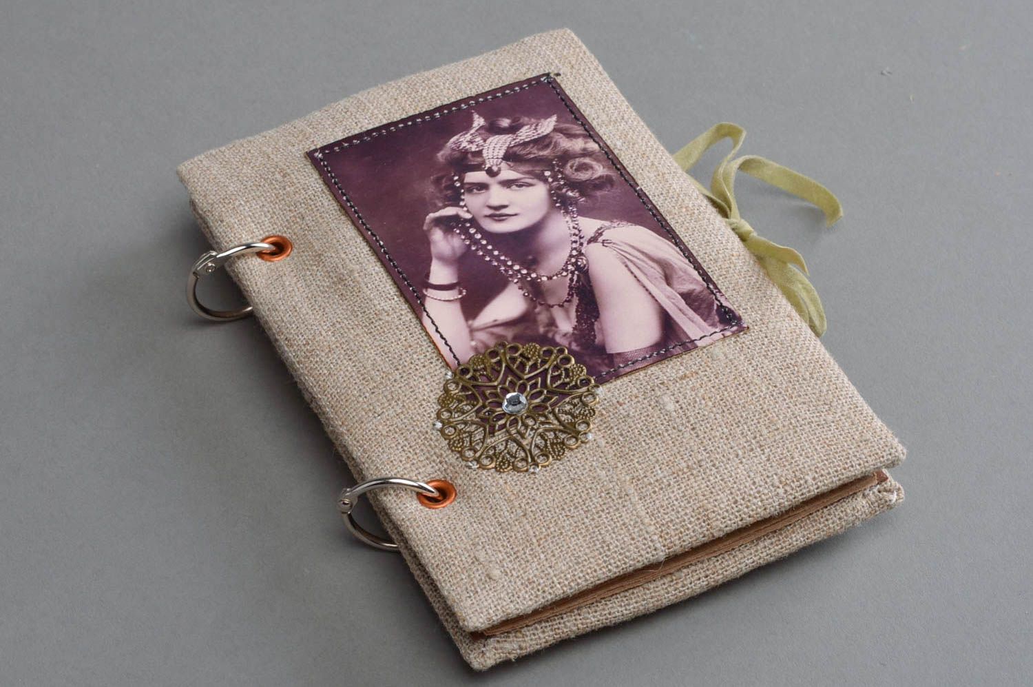 Handmade designer scrapbooking notebook with fabric cover in vintage style photo 2