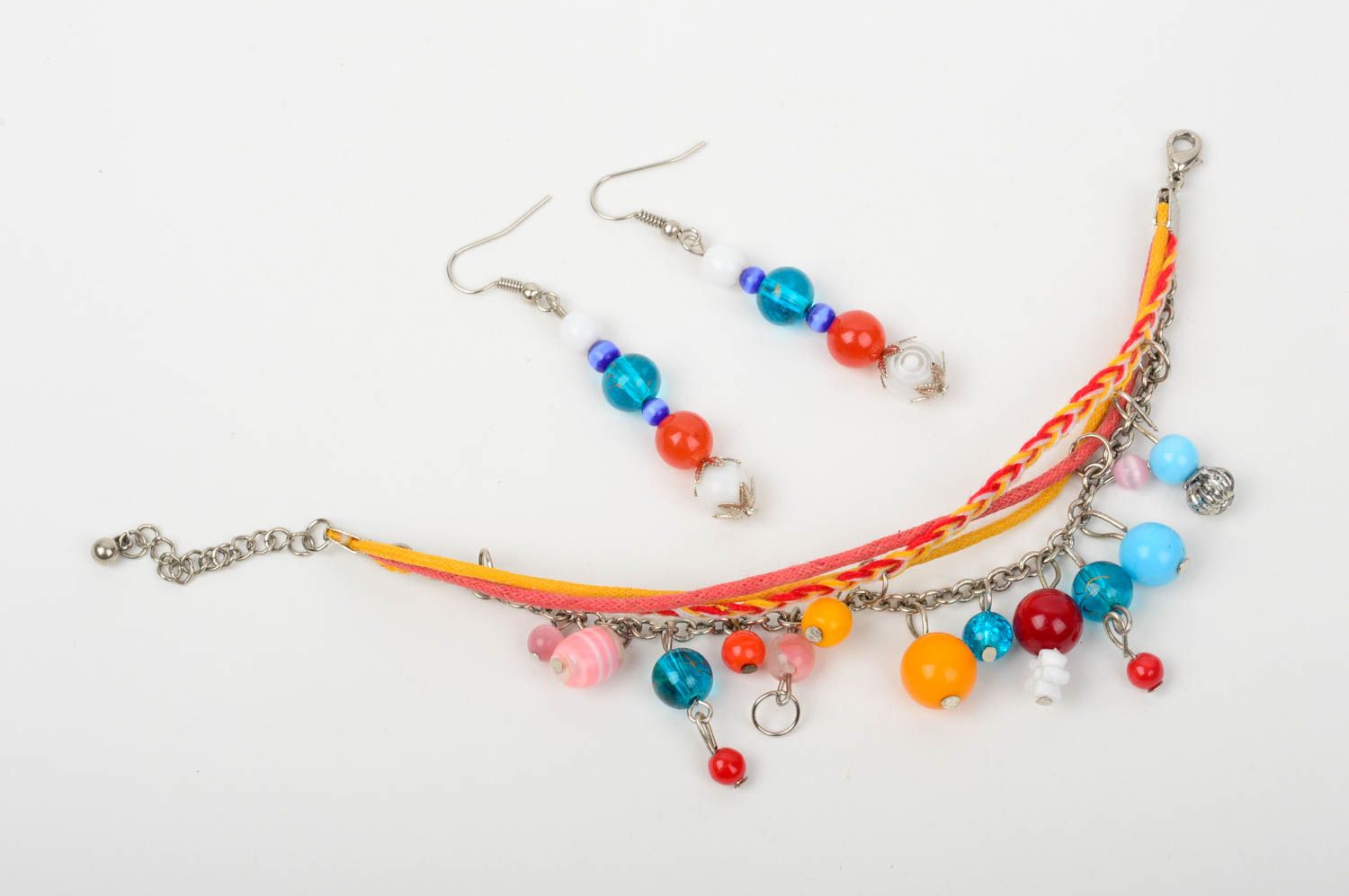 Handmade jewelry set polymer clay bead earrings beaded bracelet gifts for girls photo 4