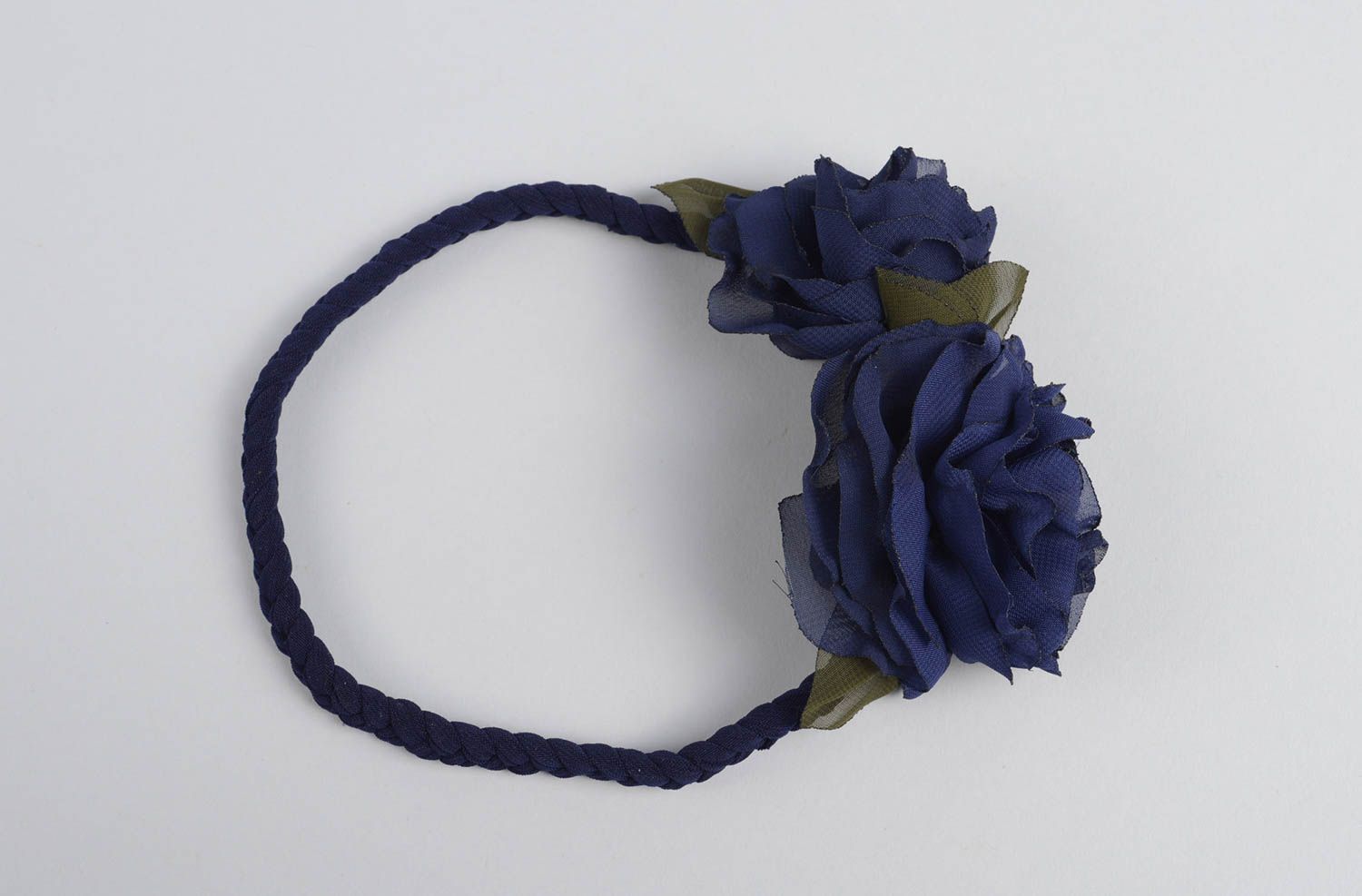 Handgefertigt Haarband mit Blume Haarschmuck Blüte Haar Accessoire dunkelblau foto 4