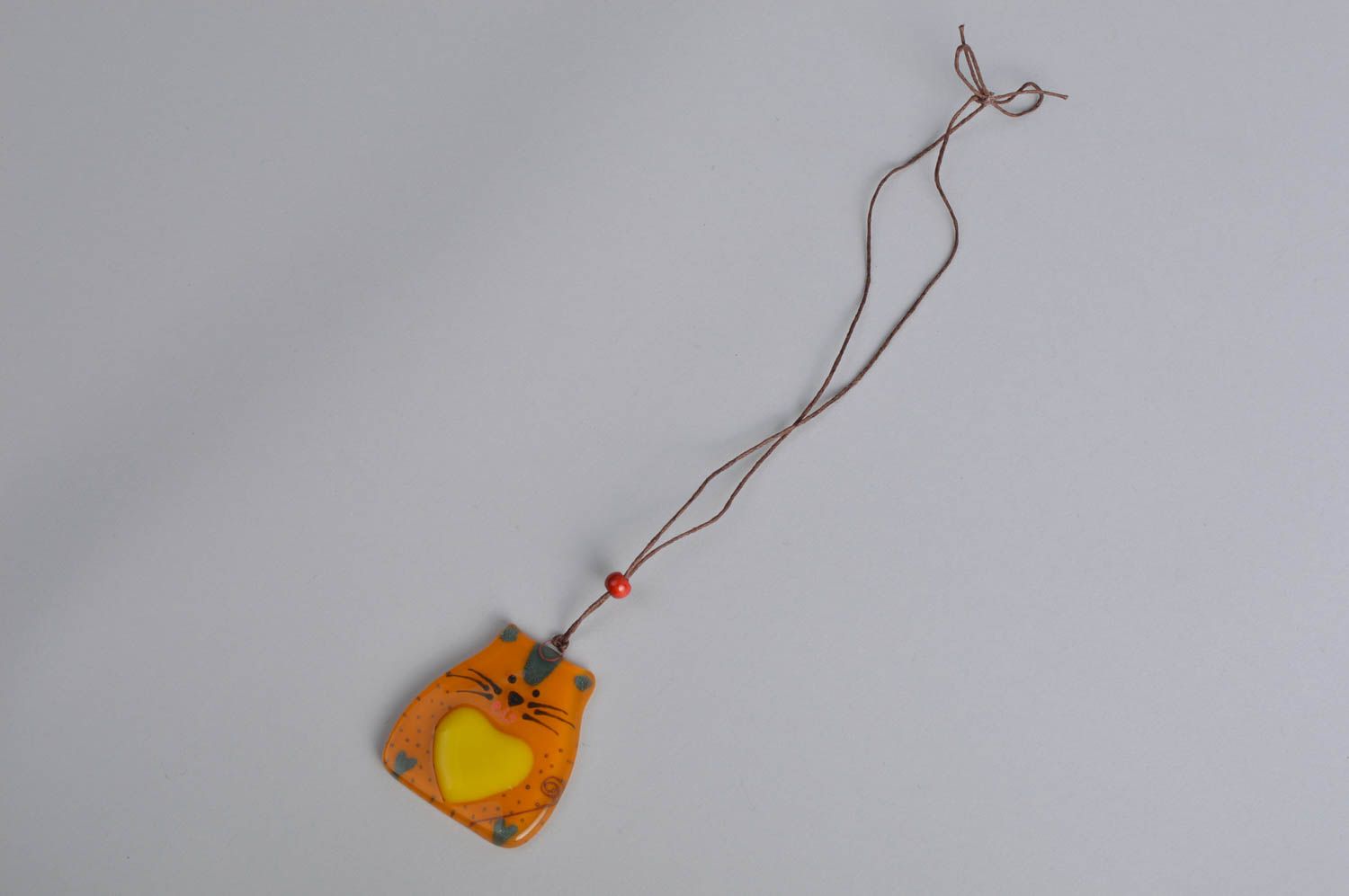 Handmade orange glass wall pendant for home made using fusing technique cats photo 2