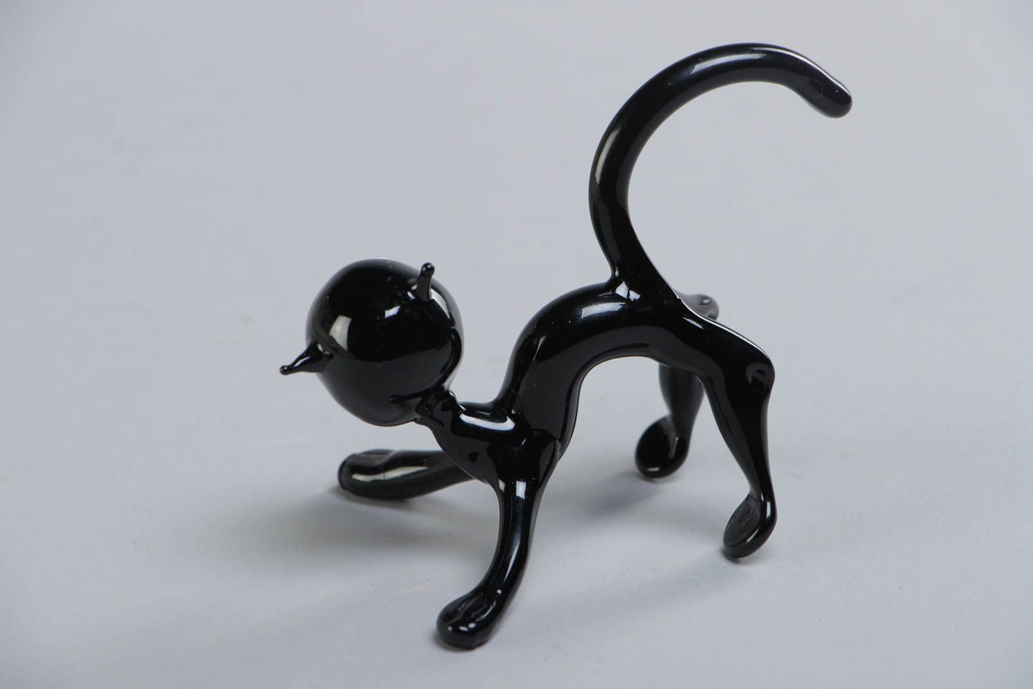 Unusual funny homemade lampwork glass figurine of black cat photo 3