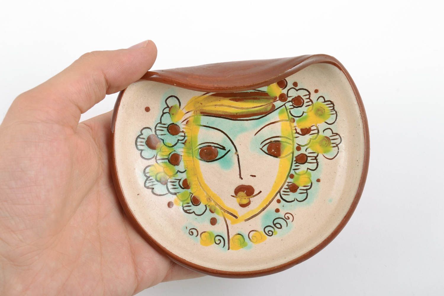 Handmade small wall hanging decorative ceramic plate painted with colorful glaze photo 2