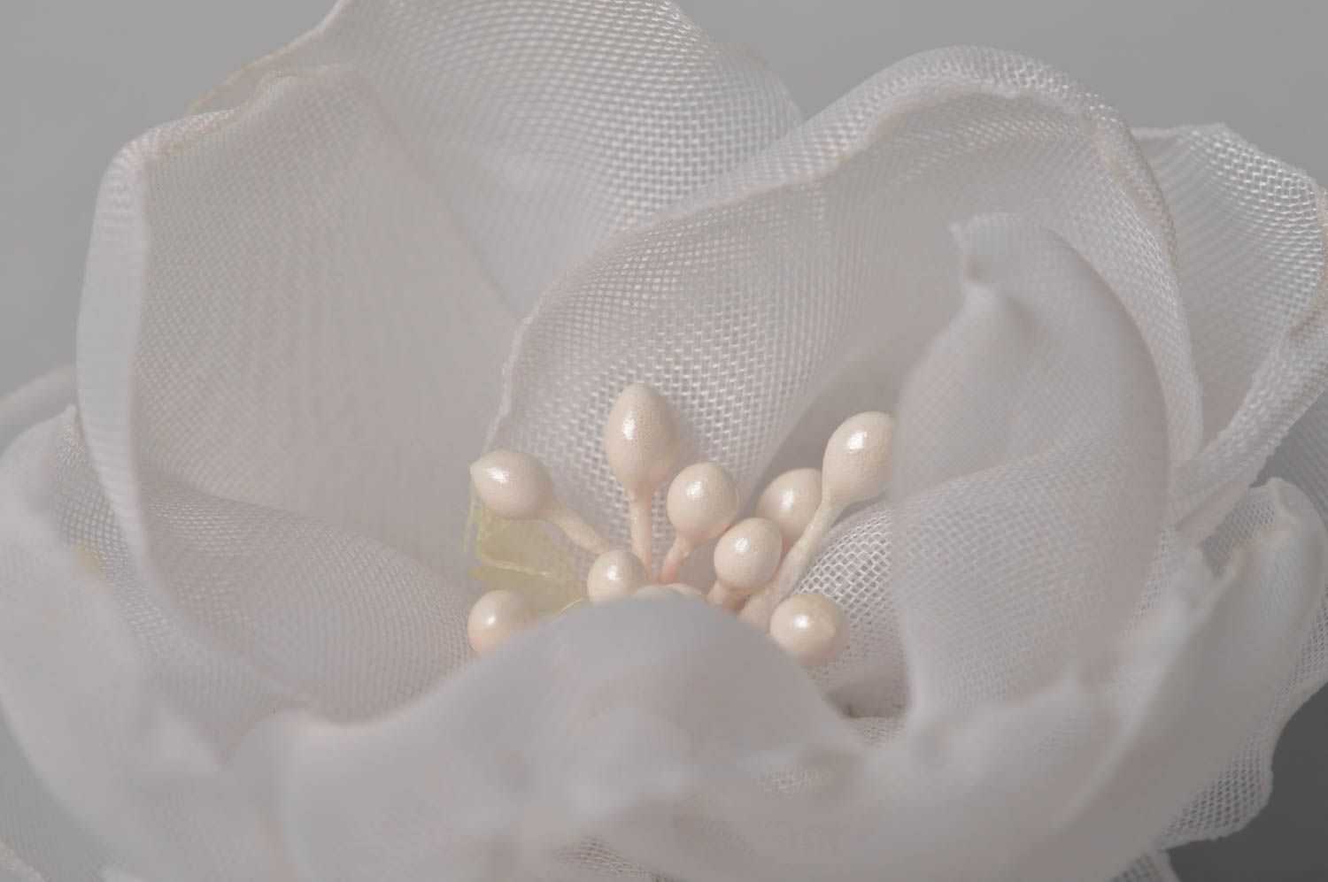 Barrette fleur blanche faite main Pince cheveux mousseline de soie Cadeau fille photo 9