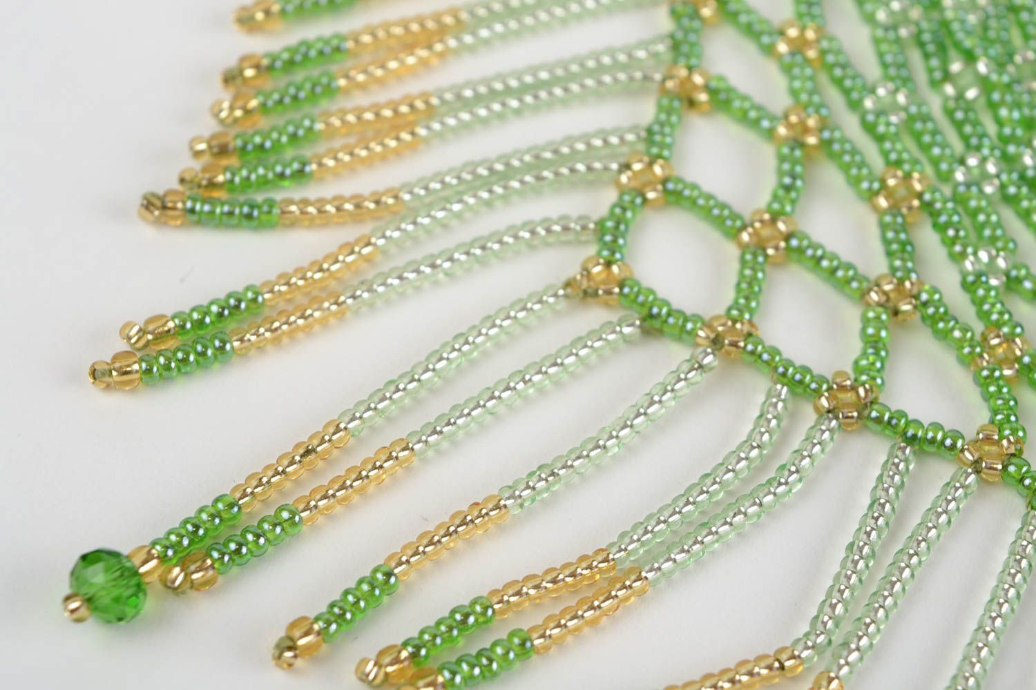 Green beaded necklace handmade designer seed beads jewelry womens accessory photo 4
