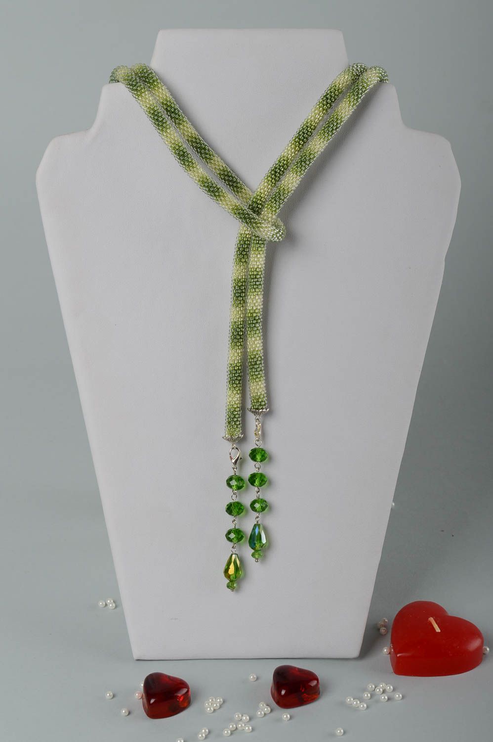 Collier perles rocailles Bijou fait main Collier ceinture Lariat vert clair rayé photo 5