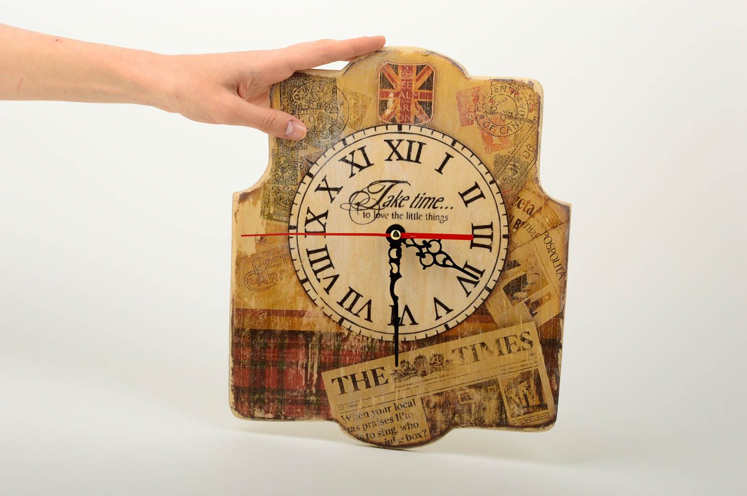 Необычные часы ручной работы декор для дом из дерева настенные часы декупаж фото 1