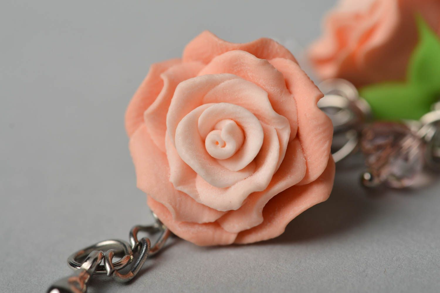 Handmade bracelet polymer clay flower jewelry wrist bracelet designer accessory photo 4