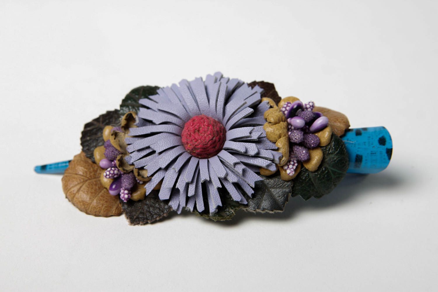Handmade hair clip leather flower jewelry hair accessories for girls gift ideas photo 3
