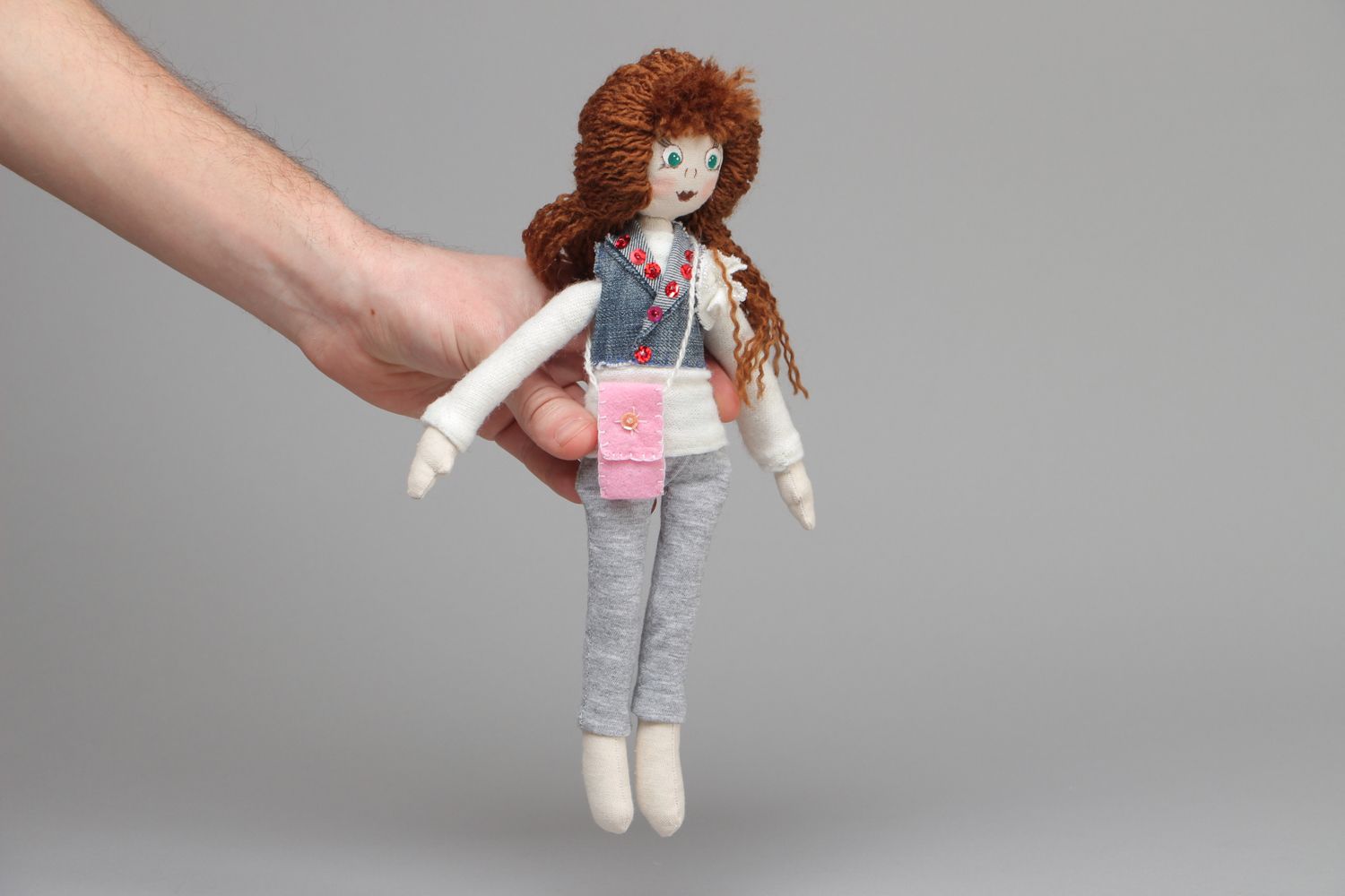 Fabric doll with curly hair Natashka photo 4