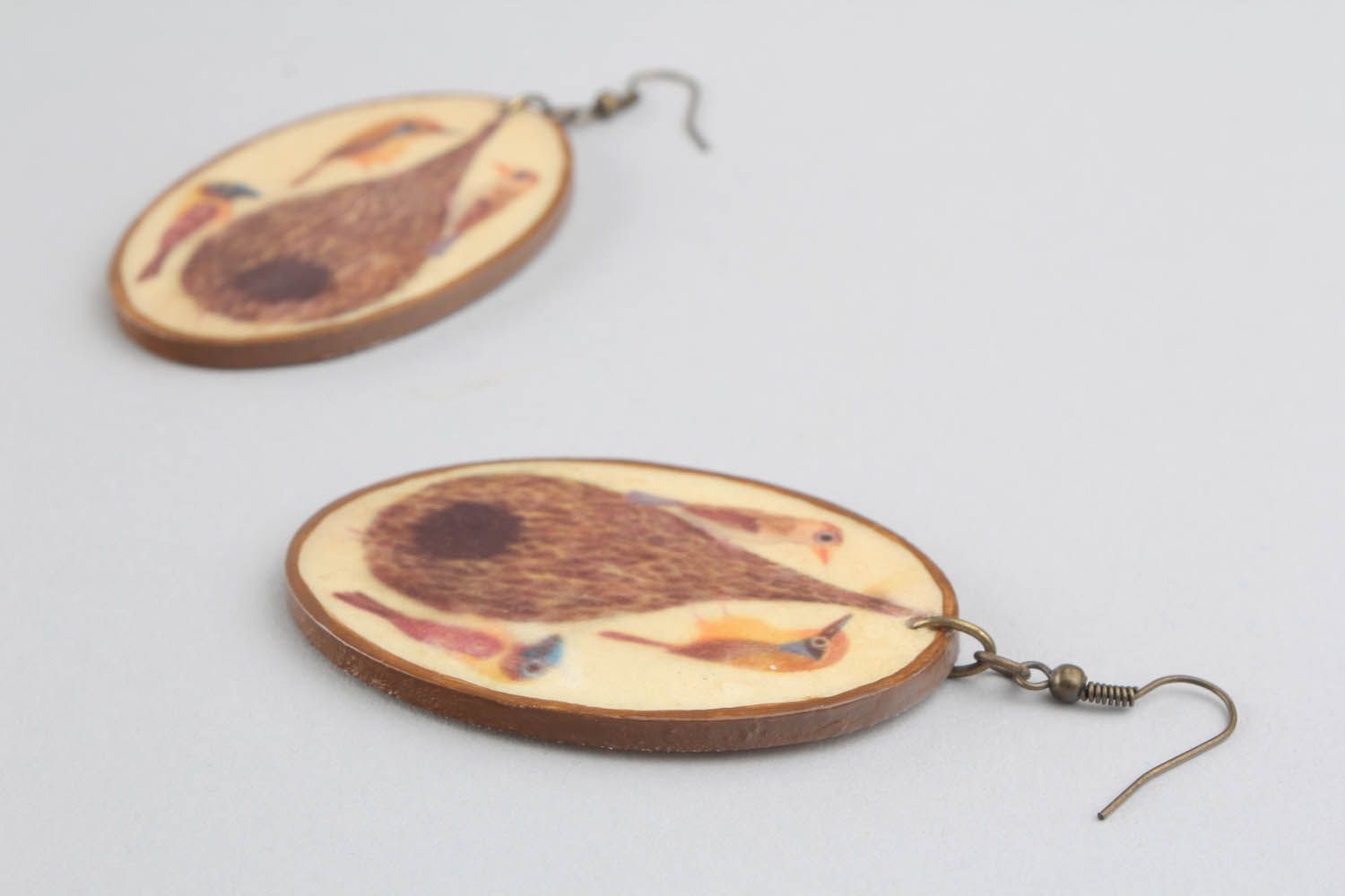 Pendant earrings made of wood Birds photo 3