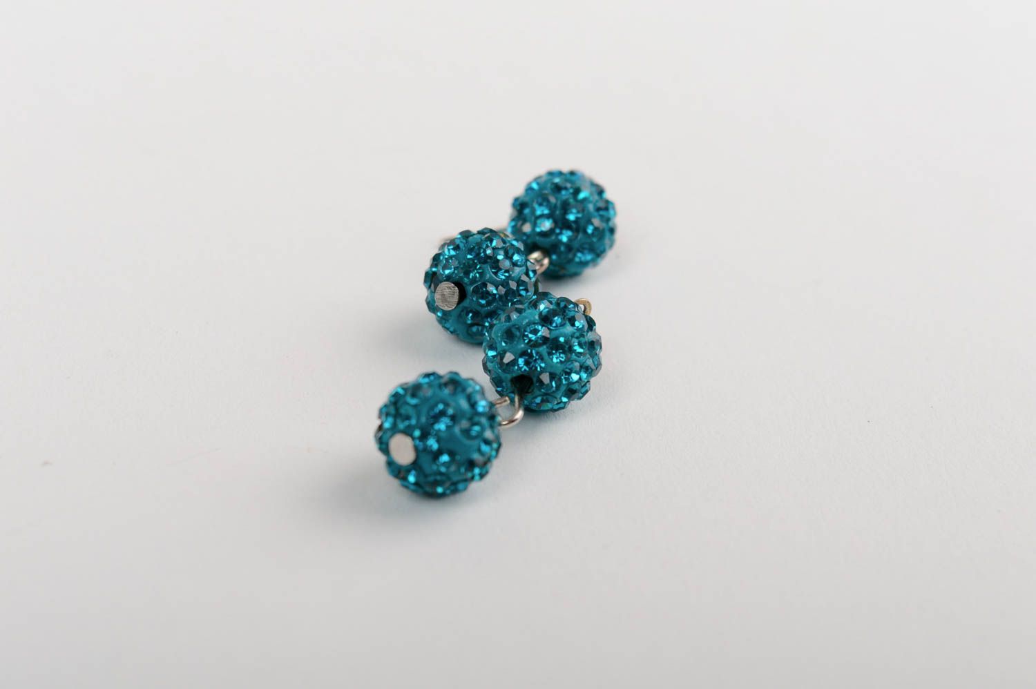 Handmade stylish beautiful small blue ball earrings with charms photo 5
