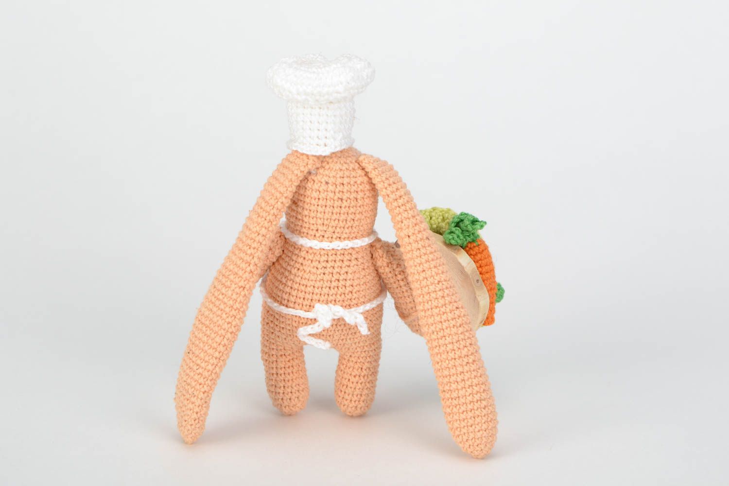 Small handmade crochet soft toy in the shape of the cook hare photo 5