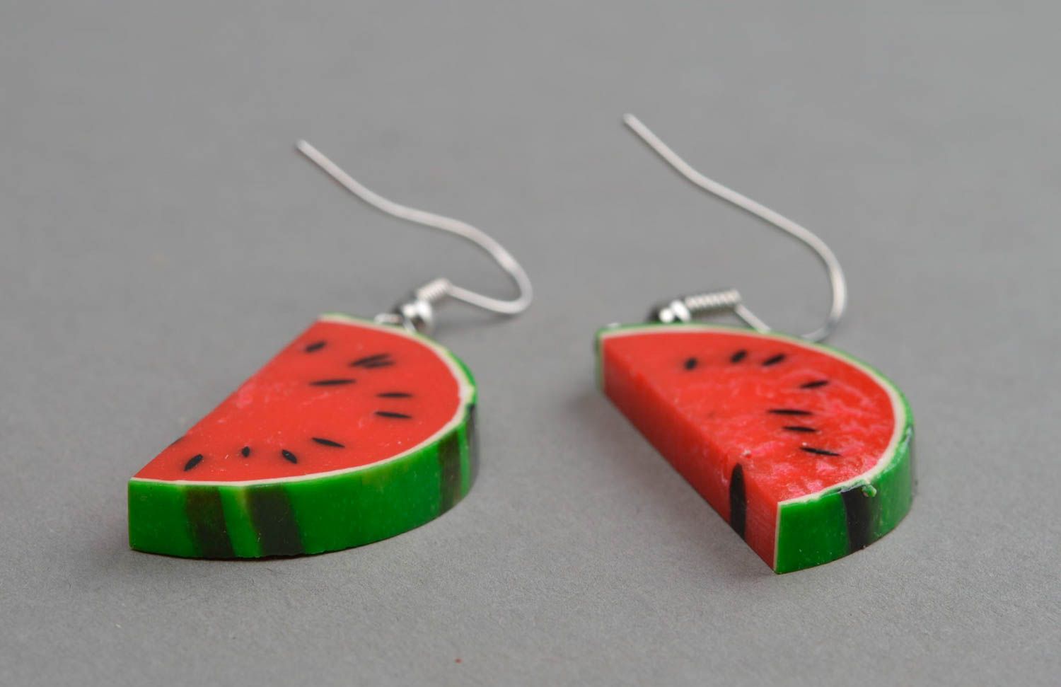 Originelle handgemachte Polymerton Ohrringe Wassermelone für lustige Mädchen foto 3