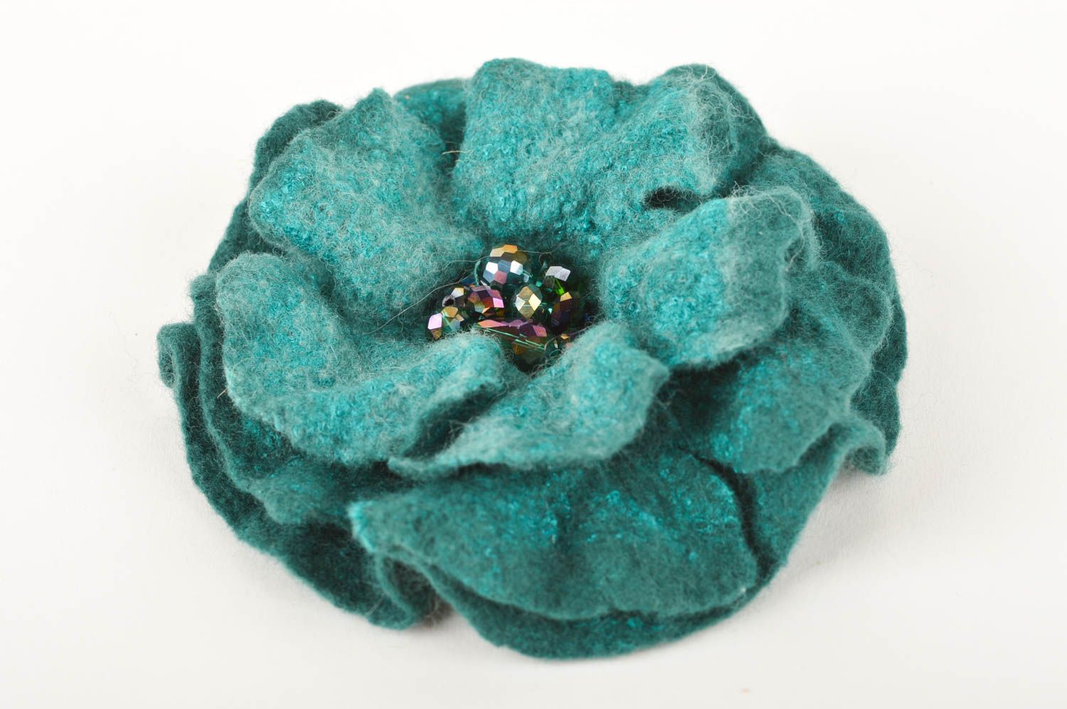 Broche fleur Bijou fait main en laine feutrée turquoise foncé Cadeau femme photo 2
