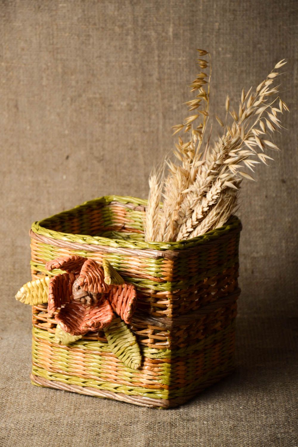 Кухонная утварь ручной работы плетеная хлебница с цветком декор кухни декупаж фото 1