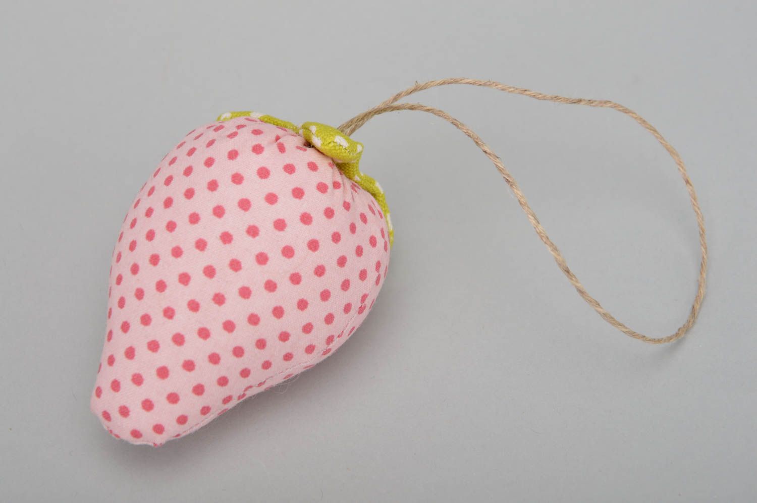 Beautiful handmade polka dot cotton fabric soft toy Strawberry wall hanging photo 2