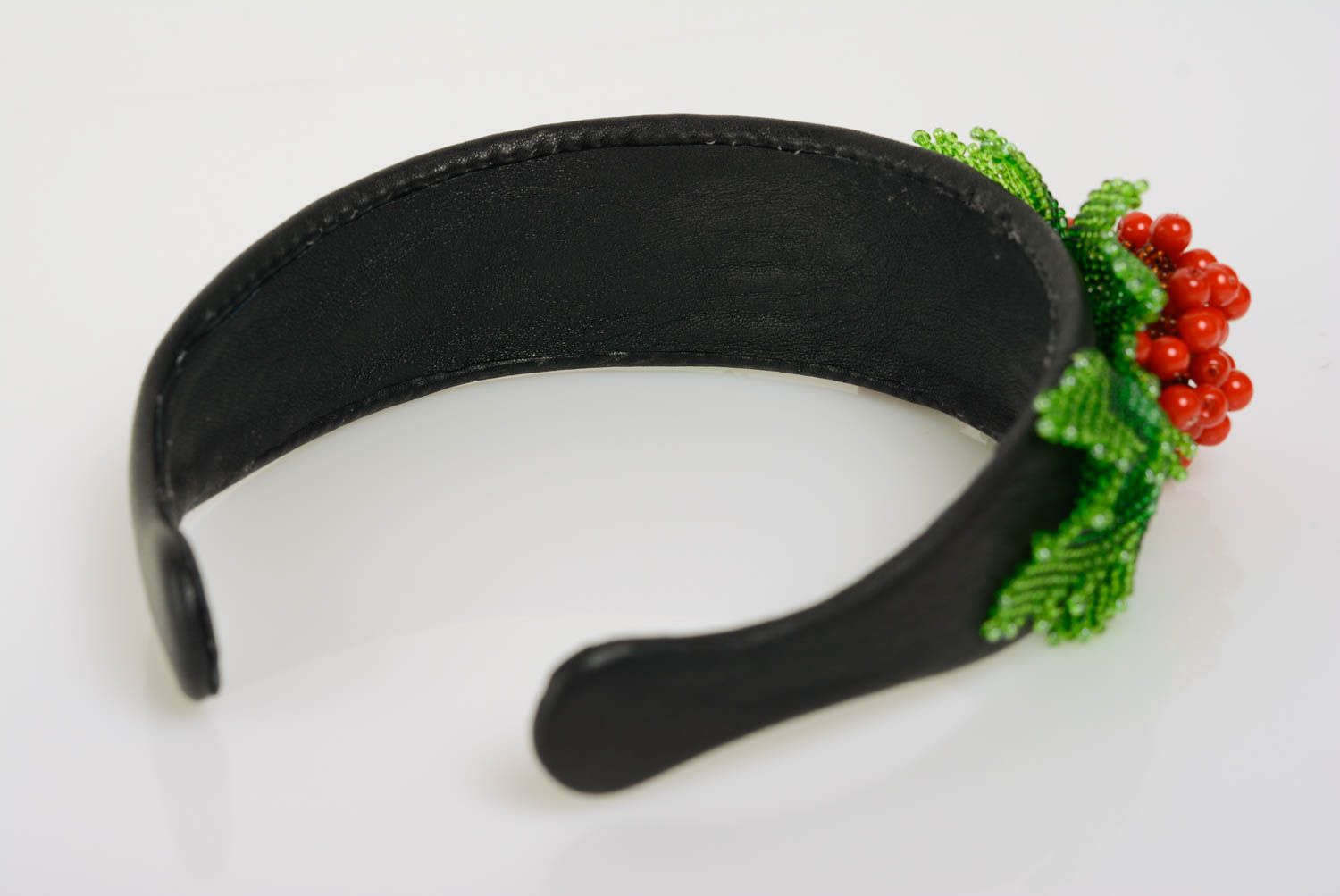 Black handmade designer beaded headband unusual beautiful hair accessory photo 5