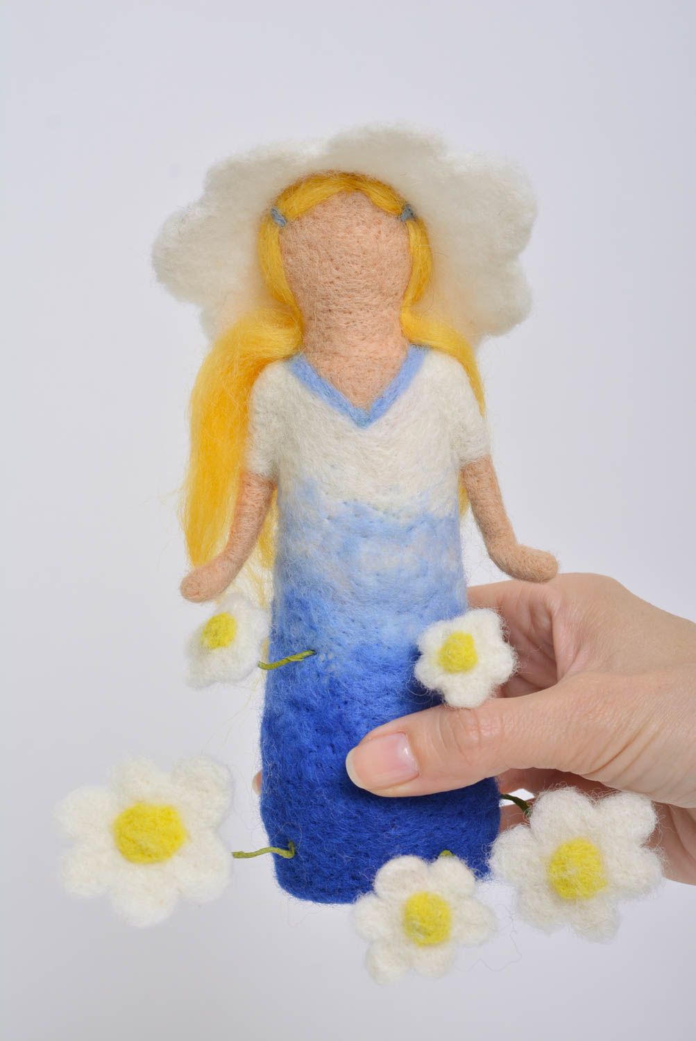 Handmade designer collectible soft doll felted of natural wool for interior  photo 3