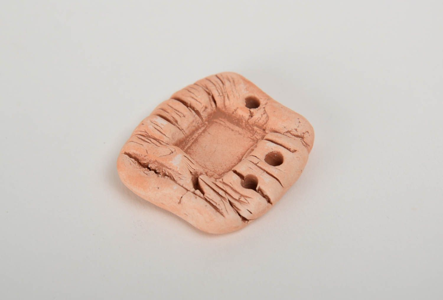 Homemade unusual small relief ceramic component with 3 openings for jewelry photo 4