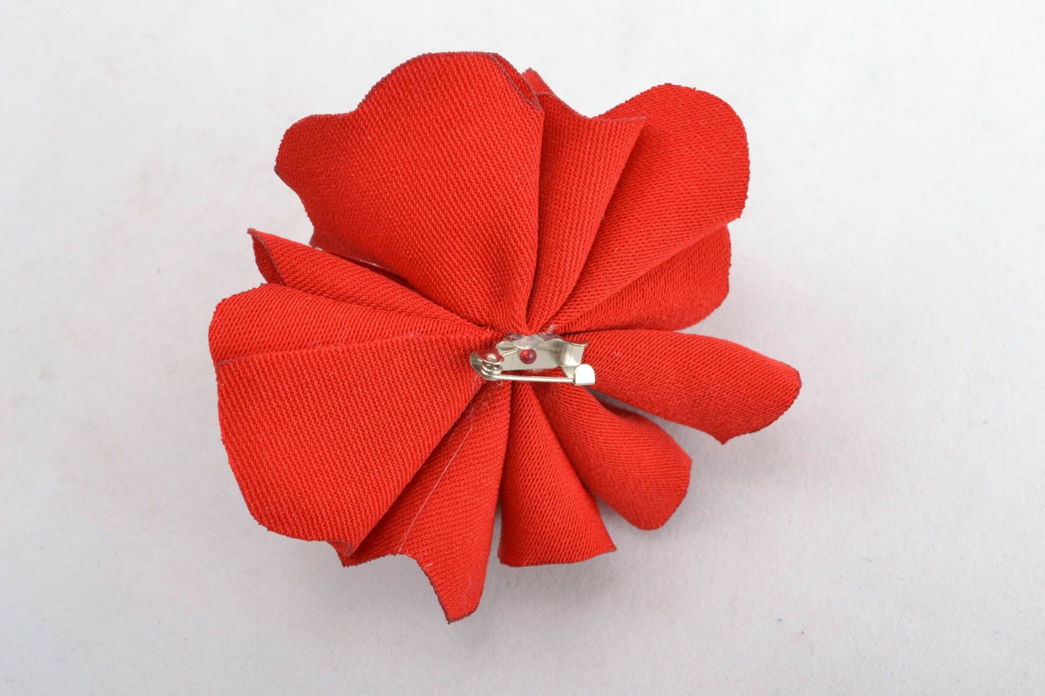 Handmade fabric brooch Red Flower photo 1