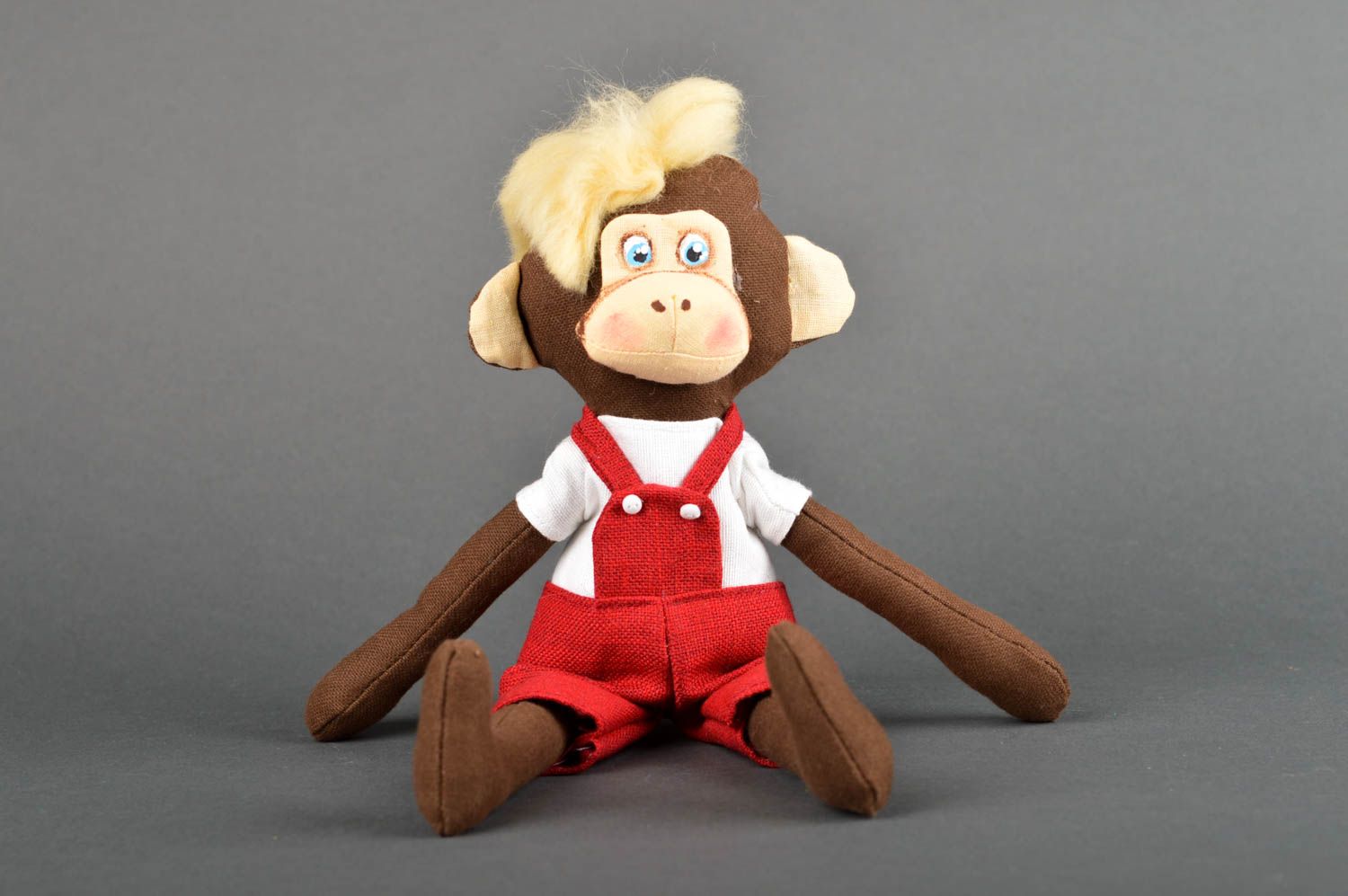 Handmade Stoff Spielzeug kleines Kuscheltier originell Kuscheltier Affe bunt foto 2