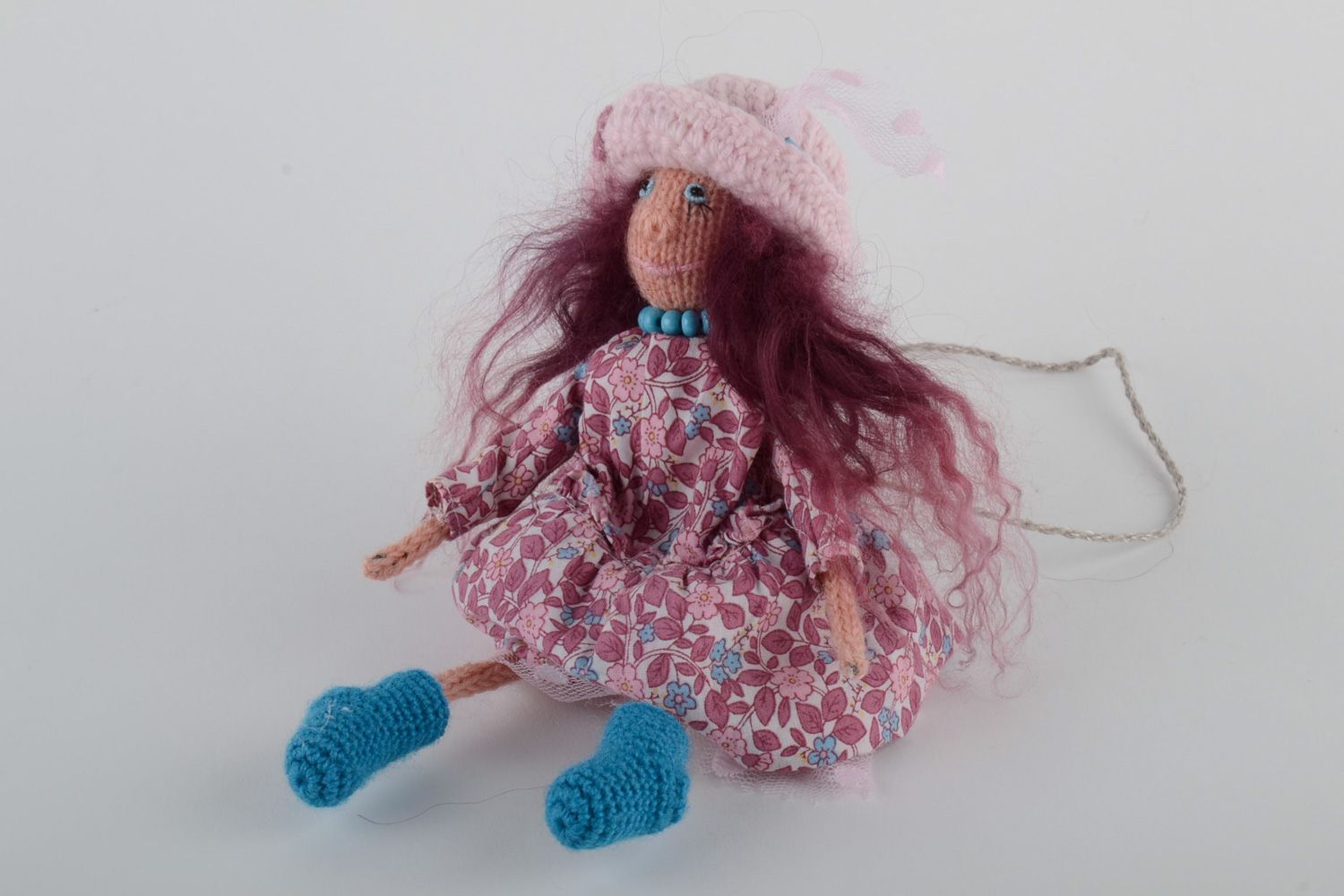 Cute handmade soft doll sewn of knit fabric on metal frame Zosya for little girls photo 2