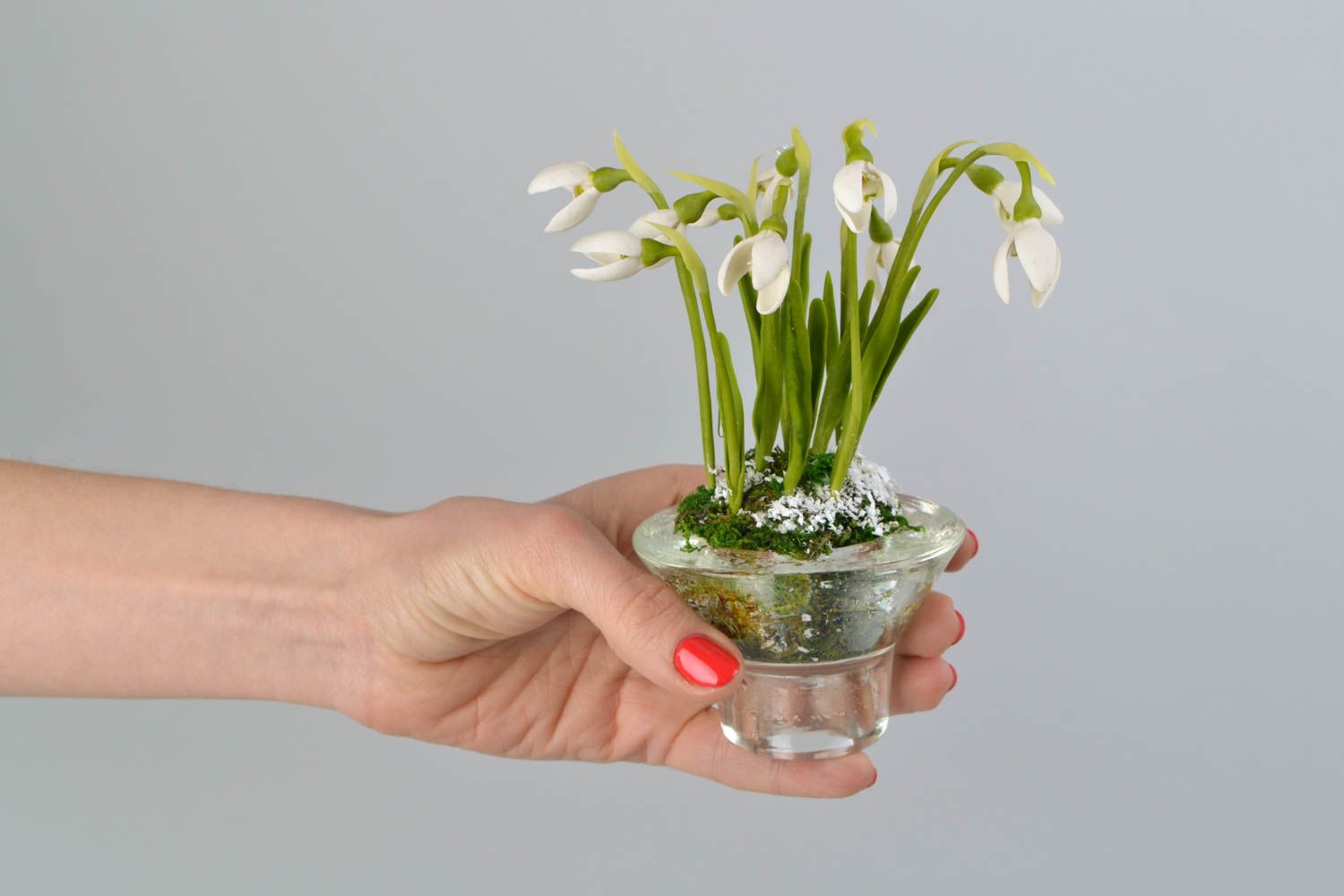 Fleurs en argile autodurcissante Perce-neige décoratives faites main dans vase photo 2
