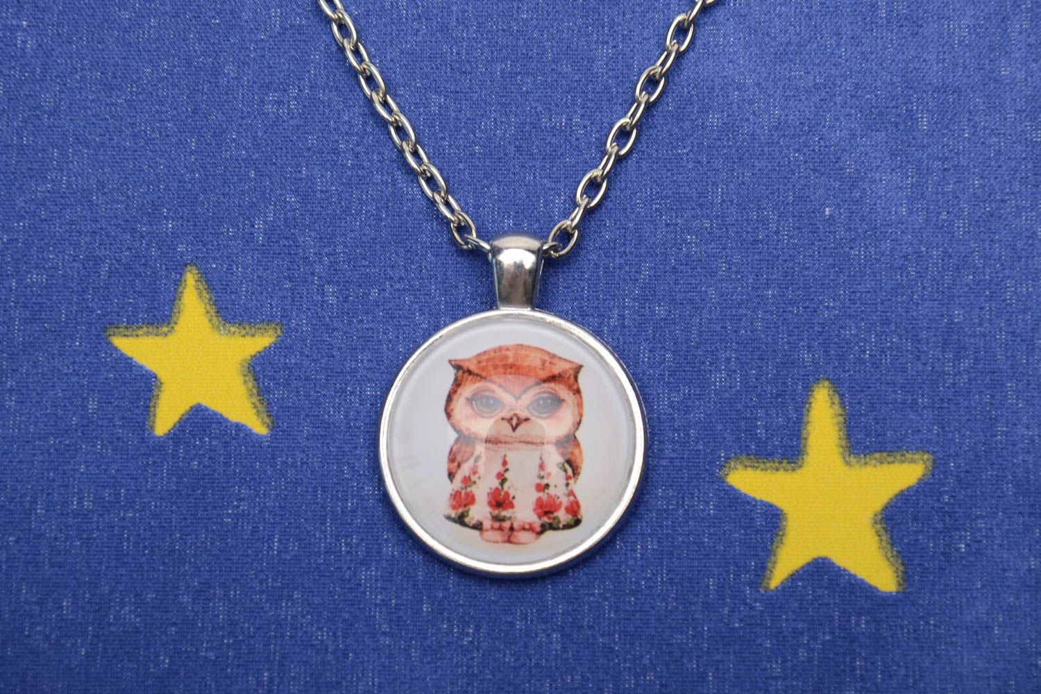 Handmade pendant with long chain Owl photo 1
