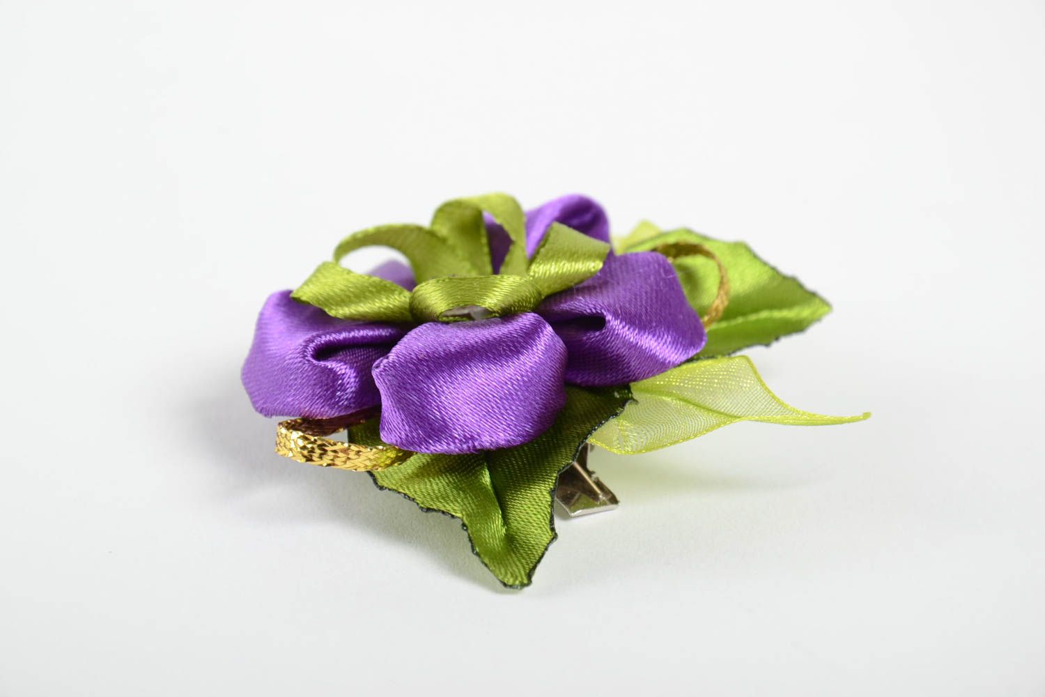 Unusual handmade satin ribbon flower hair clip barrette designs flowers in hair photo 4