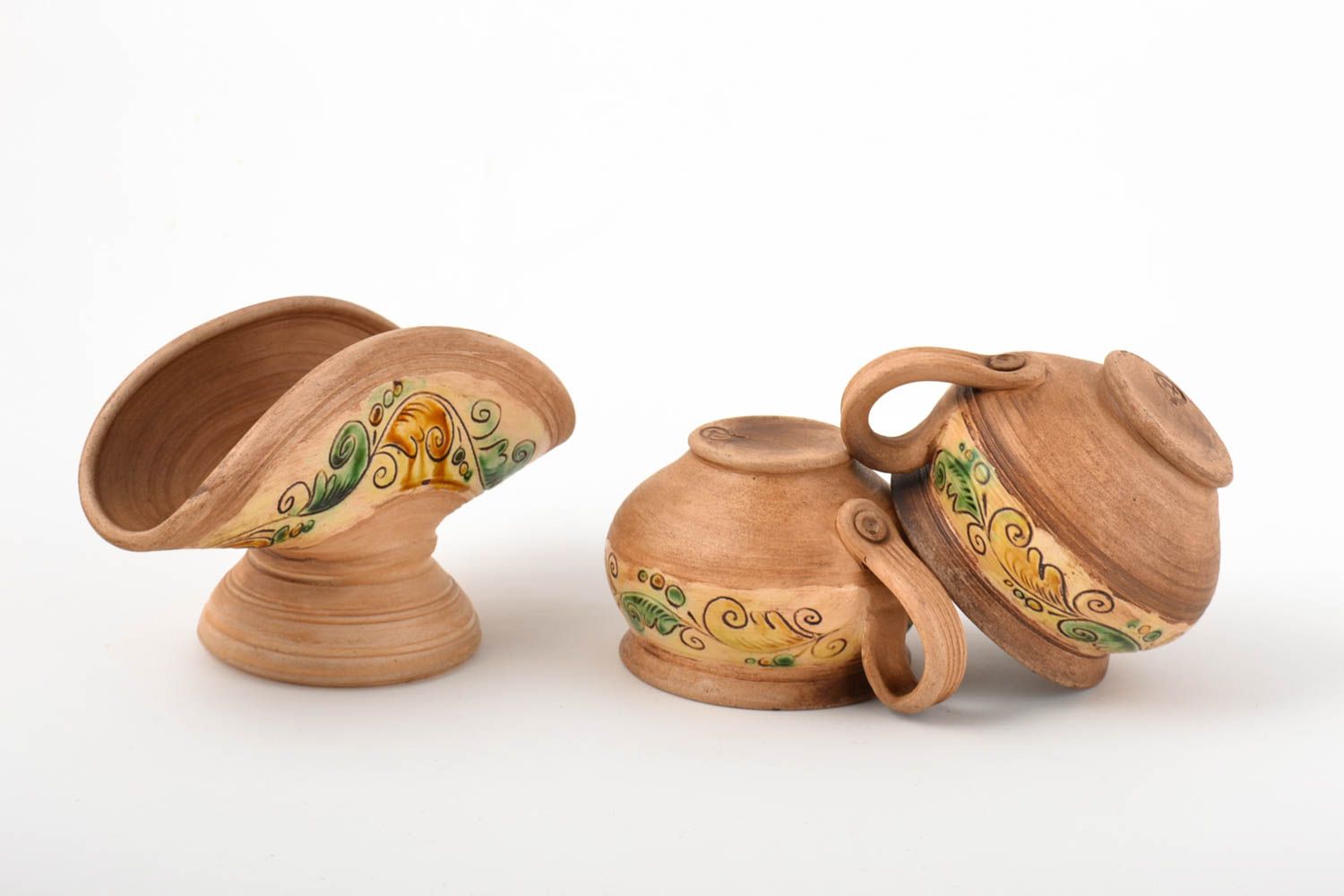 Handgemachte Keramik schönes Geschirr Set Servietten Ständer 2 Tee Tassen braun foto 3