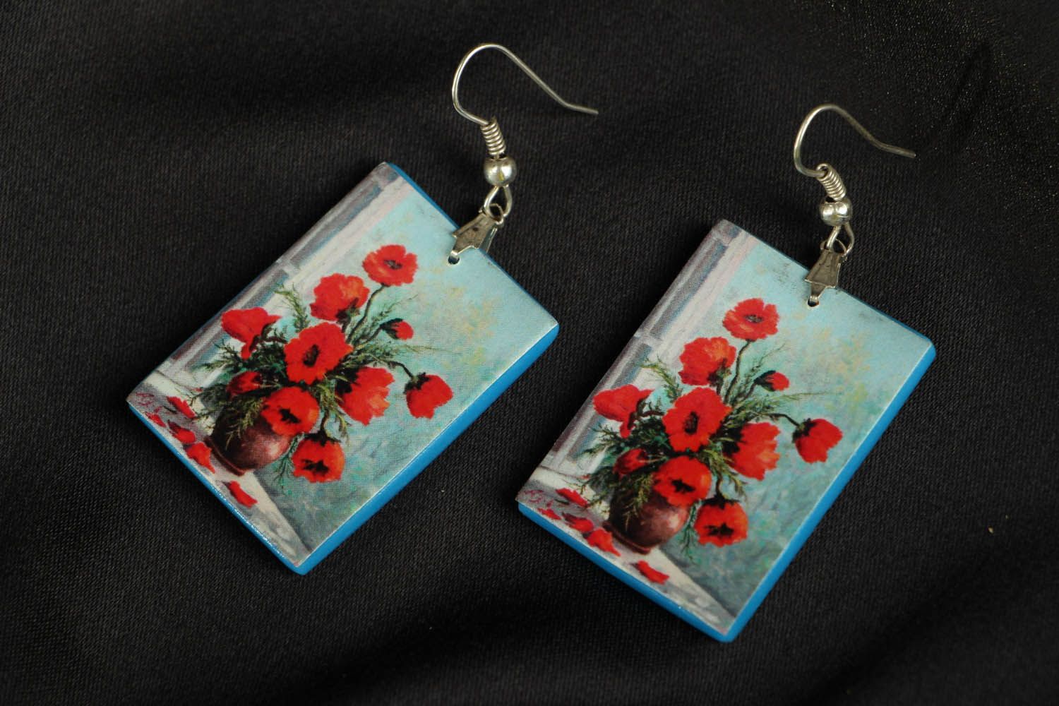 Boucles d'oreilles avec fleurs faites main photo 1