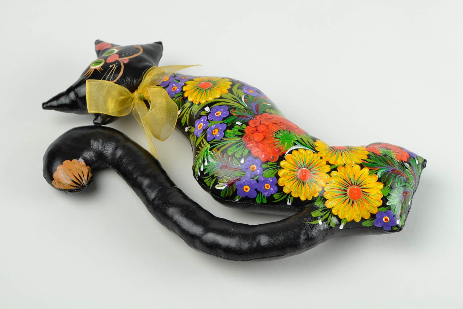 Handmade unusual soft toy beautiful interior toy black painted cat toy photo 5