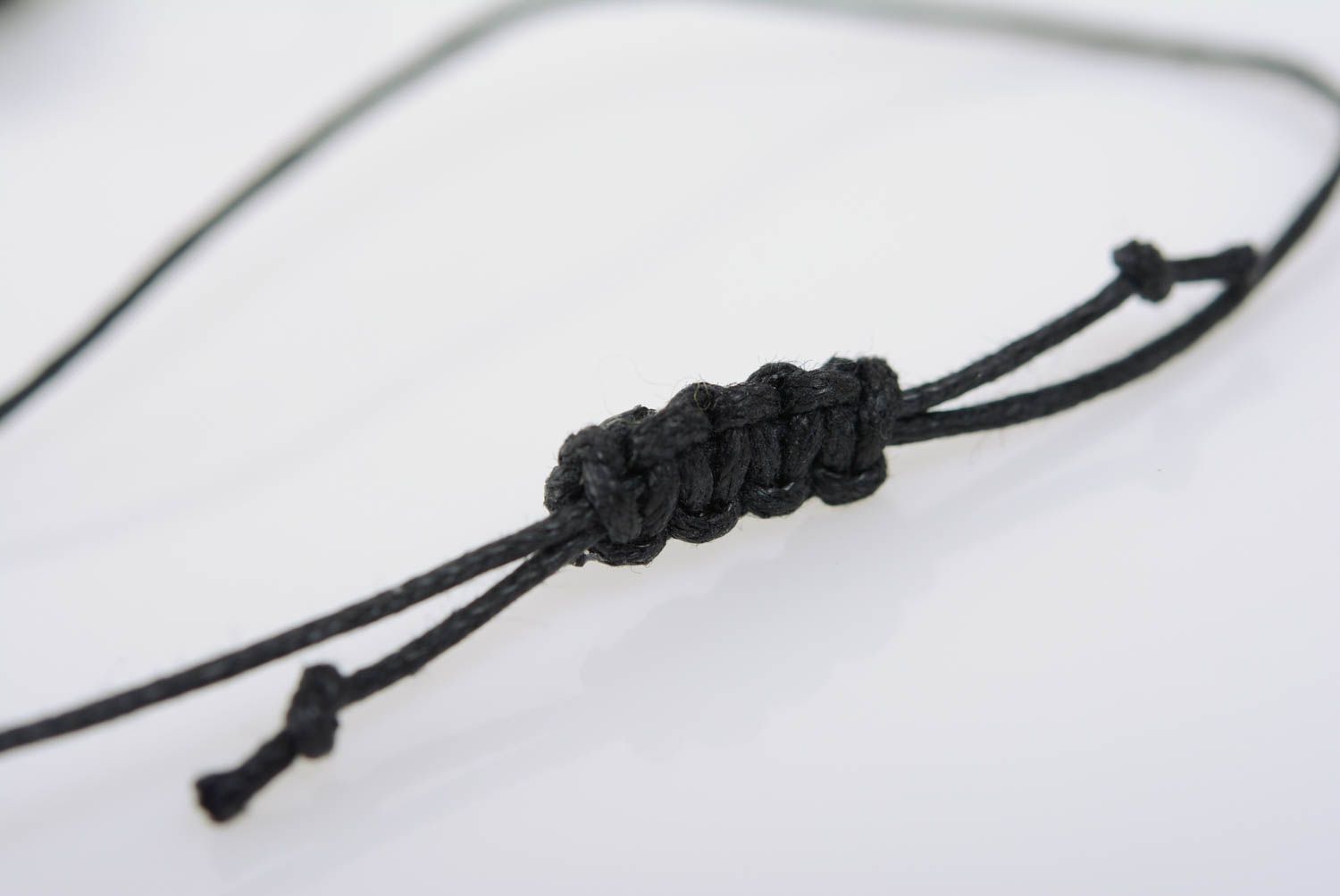 Metal cross on long cord chain mail weaving with black beads handmade pendant photo 5
