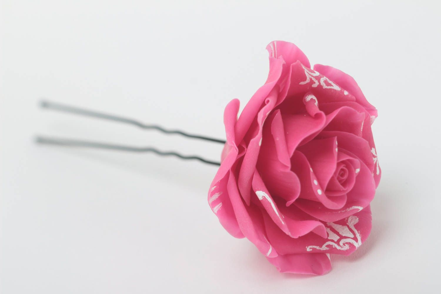 Крупная шпилька для волос из полимерной глины ручной работы с розой красивая фото 2