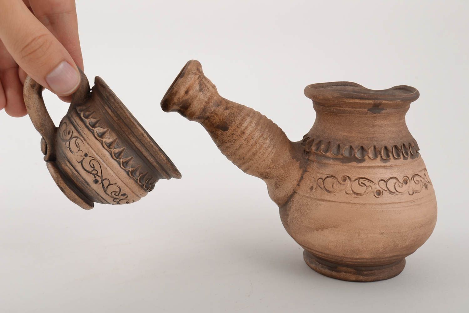 Conjunto de vajilla cerámica artesanal original bonito cezve y taza 250 y 100 ml foto 4