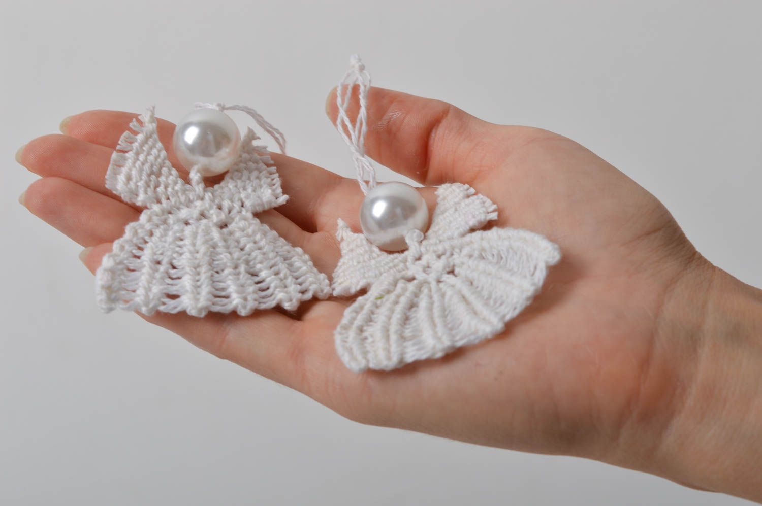 Игрушки ручной работы белые декоративные подвески рождественский декор ангелы фото 5