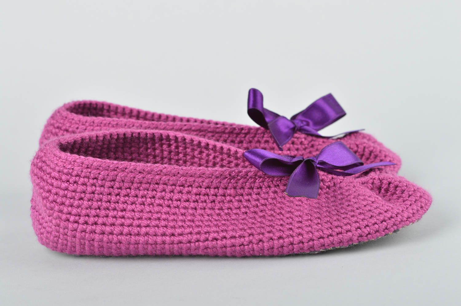 Pantoufles tricot Chaussons fait main mauves ballerines Accessoire femme photo 2