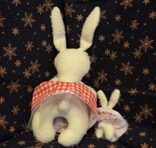 Soft toy hare with baby hand made of artificial fur for children photo 3