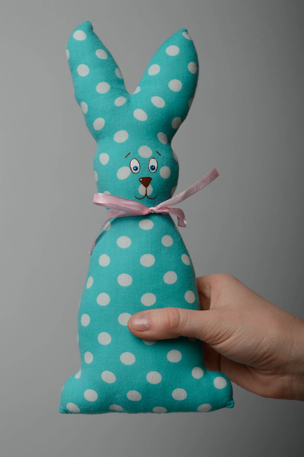 Handmade soft toy Turquoise Polka Dot Rabbit photo 3