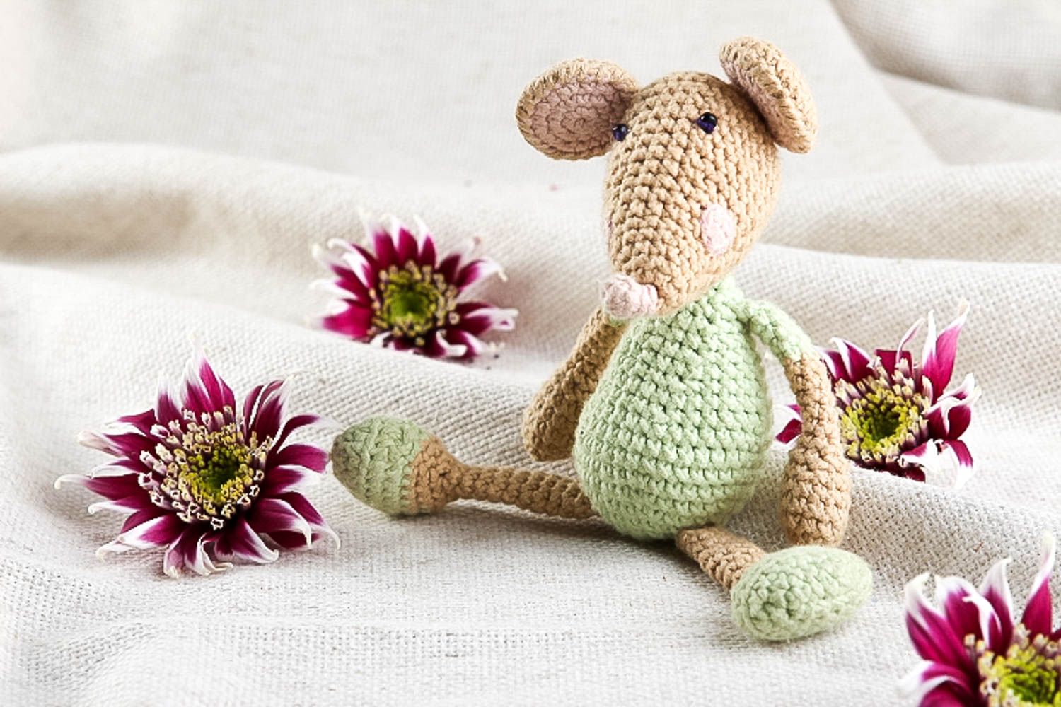 Jouet tricoté Peluche faite main souris acrylique coton crochet Cadeau enfant photo 1