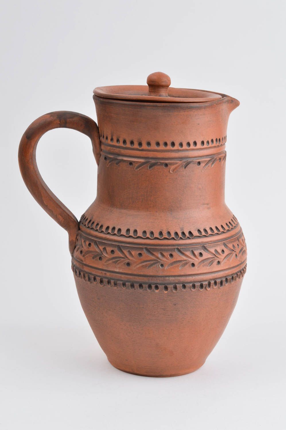 70 oz water jug made of lead-free red clay great handmade kitchen pottery 9,6 inches photo 2