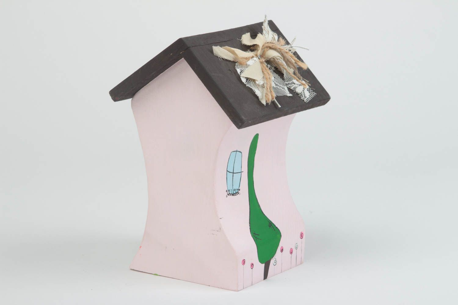Handmade Deko Haus Figur aus Holz schöne Dekoration Designer Geschenk klein foto 3