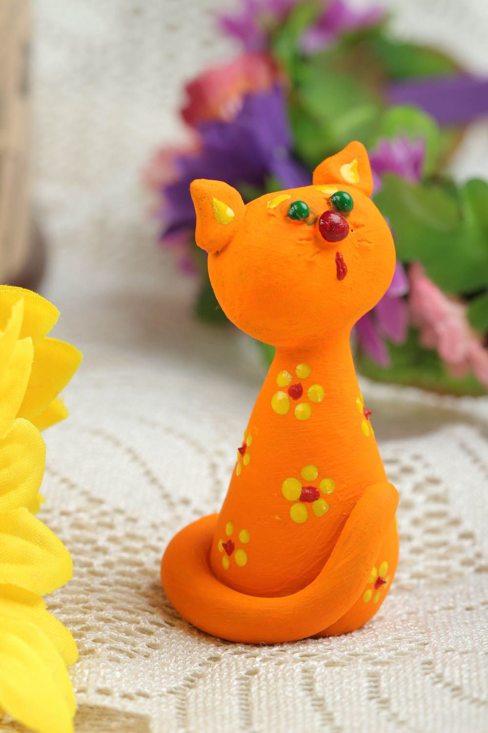 Handmade Katzen Deco Figuren aus Keramik Figuren aus Ton Deko Figuren klein foto 1